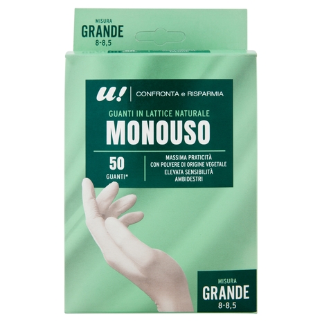 50 Guanti Monouso in Lattice Naturale Misura Grande U! Confronta e Risparmia